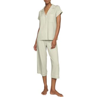 Eberjey Gisele Short Sleeve Cropped Pajamas in Seafoam/ivory at Nordstrom, Size X-Large