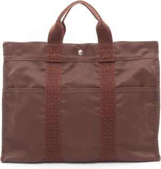 Herm&egrave;s Brown Nylon Canvas Canvas Handbag Tote Bag (Pre-Owned)