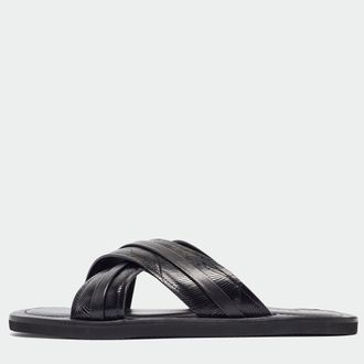 Malone Souliers Black Textured Leather Slides