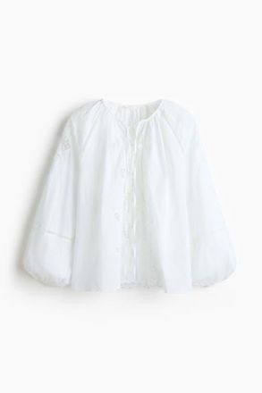 H&M Broderie Anglaise Cotton Blouse in White at Nordstrom, Size X-Small