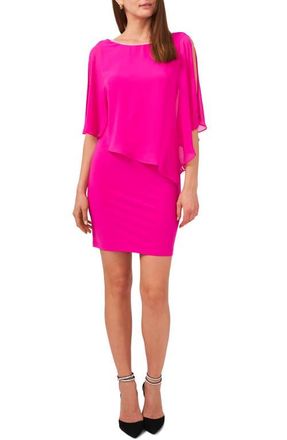 Chaus Rhinestone Trim Cape Overlay Dress in Fiercely Fuchsia at Nordstrom, Size Medium