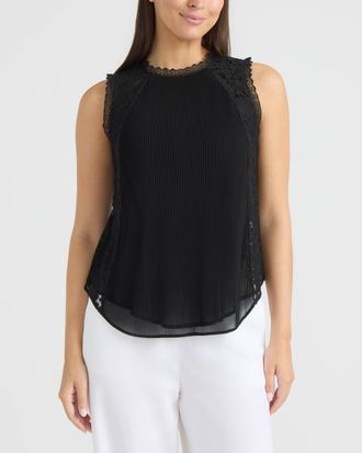 Ellen Tracy Womens Mix Media Top with Lace