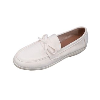 Generic Womens Slip On Shoes Casual Bow Walking Shoes Round Toe Solid Color Breathable Lightweight Comfy Classic Loafers Work Office Leisure White