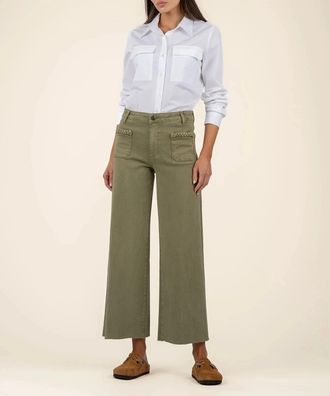 Kut from the Kloth Womens KUT from the Kloth Meg Jeans Olive High Rise Wide Leg Raw Hem JDM2496