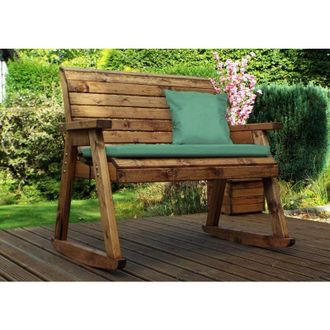 Charles Taylor Trading Charles Taylor - Wooden Garden 2 Seater Rocker Bench Rocking Chair & Green Cushion