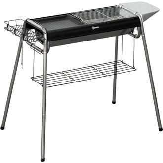 OUTSUNNY Barbacoa De Carb&oacute;n Barbacoa Port&aacute;til Con Parrilla De Acero Inoxidable Bandeja Especiero Y Estante De Almacenamiento Para Camping 107x63x75 Cm