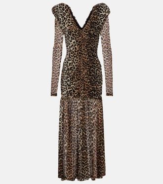 Ganni Leopard-print cloque maxi dress