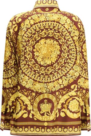 Versace Womens Printed Silk Shirt Burgundy-Gold Burgundy/gold