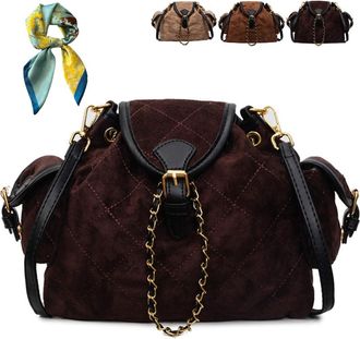 Generic Women Faux Suede Slouchy Tote with Chains,Quilted Brown Shoulder Bags,Fall Purse Crossbody Bag for Daily Travel Work (Coffee)