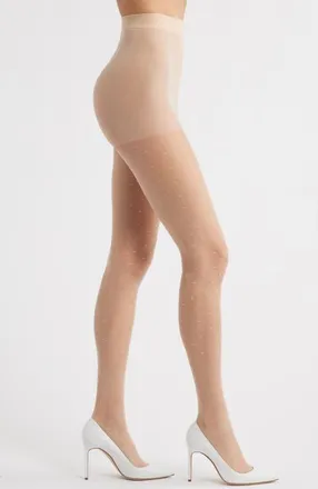 Nordstrom Polka Dots Tights in Beige Almond at Nordstrom, Size Medium