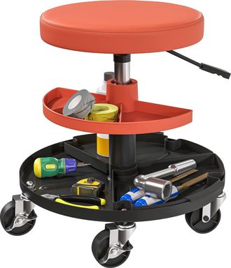 HOMCOM Rolling Mechanic Stool - 135kg Capacity Workshop Stool - Yellow | TJ Hughes