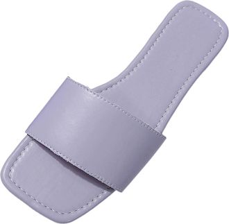 Generic Womens Sandals & Slides UK Faux Leather Flat Sandals Open Square Toe Slip On Slippers Outdoor Peep Toe Pool Beach Sandal Solid Color Backless Mules Fa