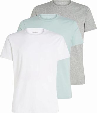 Calvin Klein Mens Calvin Klein 3-Pack Cotton Stretch T-Shirts, White/ Grey Heather / Sterling Blue - Size: 38