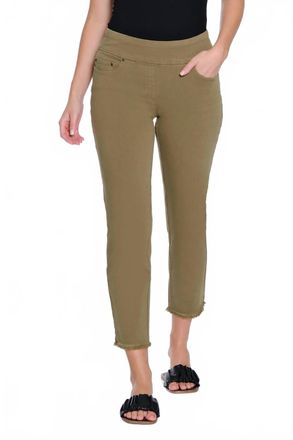 Multiples Ankle Jean With Fringe Hem In Moss Green