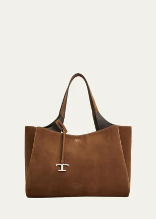 Tod's Medium Logo Suede Tote Bag