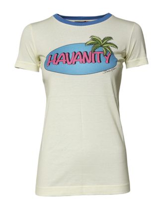 Dolce & Gabbana Womens Havana Graphic Tee - Ivory Cotton - Size EU 36 (Womens)