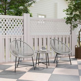 OUTSUNNY Rattan Bistro Set with Acapulco Chairs & Glass Table, Grey