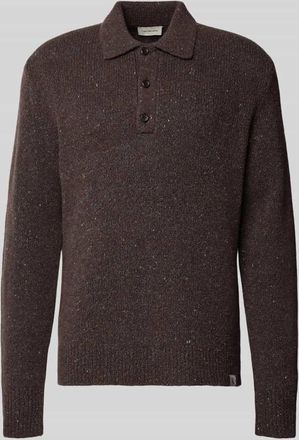 Calvin Klein Jeans Strickpullover aus Woll-Mix mit Polokragen in Dunkelbraun, Gr&ouml;&szlig;e XL
