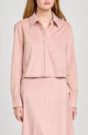 Wayf Chandler Long Sleeve Crop Button-Up Shirt in Pink at Nordstrom, Size X-Large