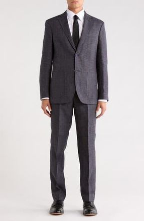 Nordstrom Rack Trim Fit Plaid Linen Suit in Hackett Dark Grey Plaid at Nordstrom Rack, Size 44 Regular