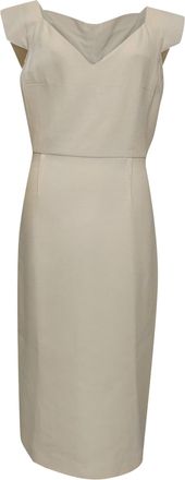 Roland Mouret V-Neck Midi Dress in Beige Wool