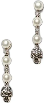 Alexander McQueen Oorstekers met Kristallen Schedel en Pareldruppel - Dames - Accessoires - Wit - Maat: ONE Size