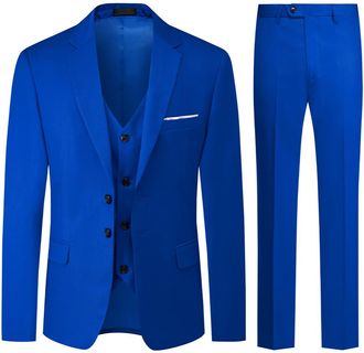 AlltheMen Mens Suits 3 Piece Regular Fit Formal Dress Tuxedo 2 Buttons Business Suit Jacket Vest Trousers Sapphire XXL