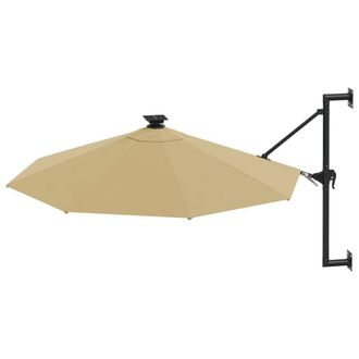 Berkfield Home Elegant Wall-mounted Parasol with LEDs & Metal Pole 300 cm Taupe in Beige