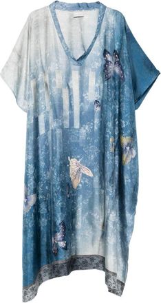 Pierre-Louis Mascia Womens V-Neck Short Sleeves Border Print Printed Silk Kaftan