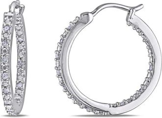 Amour 1/4 CT TW Diamond Inside Outside Hoop Earrings In Sterling Silver