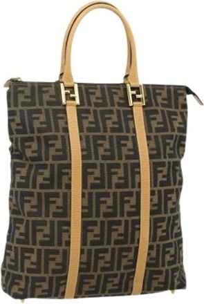 Fendi Pre-owned Tote Bags, female, Brown, Size: ONE SIZE Pre-owned Vintage Zucca Canvas Hand Bag