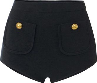Elisabetta Franchi Gebreide shorts met juwelenknopen - Dames - Bermuda - Zwart - XL - Leer - Korte Broeken
