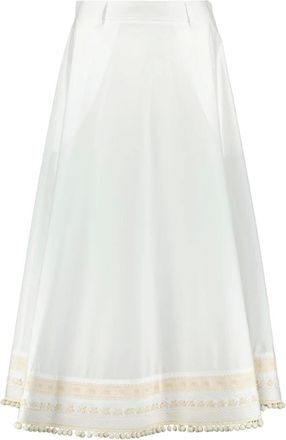Moschino Midi Skirts, female, White, Size: M Long Poplin Skirt with Embroidery