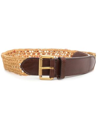 Dsquared2 interwoven raffia-leather belt - women - Raffia/Leather - 70 - Brown