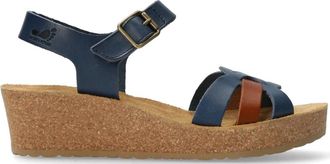 Mephisto Blauwe Leren Sandaal voor Dames - Extra Breed - Dames - Sleehakken - Blauw - 35 EU - Schoenen