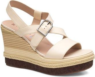 Johnston & Murphy Addison Asymmetric Slingback Platform Wedge Sandal in Bone Nappa Leather at Nordstrom, Size 6.5