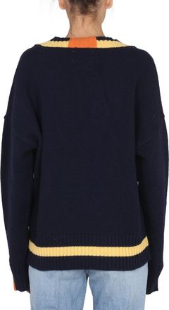 RIGHT FOR V-Neck Jersey with Ribbed Details Sweater - Multicolor