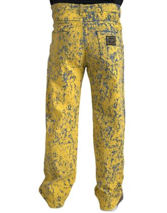 Dolce & Gabbana Mens Yellow Cotton Tie Dye Straight Denim Jeans Elastane Clothing