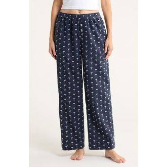 Open Edit Print Flannel Boxer Pajama Pants in Navy Classic Mocktail at Nordstrom Rack, Size X-Large