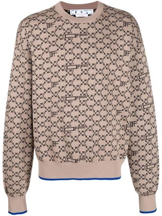 Off-white all-over monogram crew neck jumper - men - Elastane/Polypropylene/Polyamide/Cotton/Wool - M - Neutrals