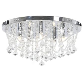 Berkfield Home Ceiling Lamp with Crystal Beads Silver Round 4 x G9 Bulbs