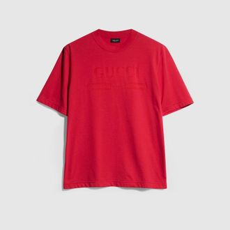 Gucci Cotton Jersey T-shirt With Devor&eacute; Detail, Size XXXL, Red