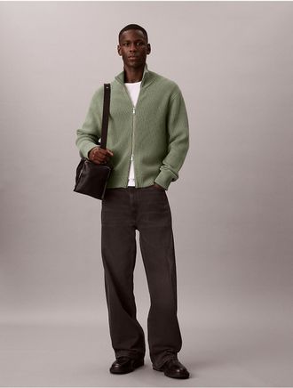 Calvin Klein Jeans Calvin Klein Mens Cotton Wool Full Zip Sweater - Green - XL