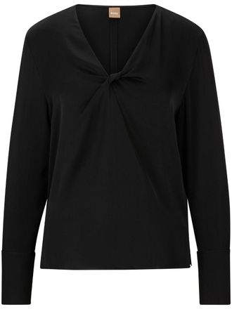 BOSS Zijden blouse met gedraaid detail - Zwart