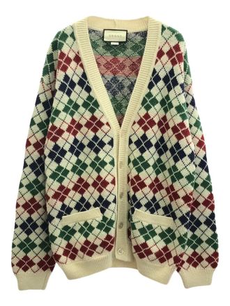 Gucci 2010s argyle cardigan - men - Wool/Alpaca Wool/Cotton - S - Neutrals