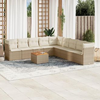 vidaXL Juego De Sof&aacute;s Jard&iacute;n Con Cojines Beige 10 Pzas Rat&aacute;n Sint&eacute;tico Vidaxl