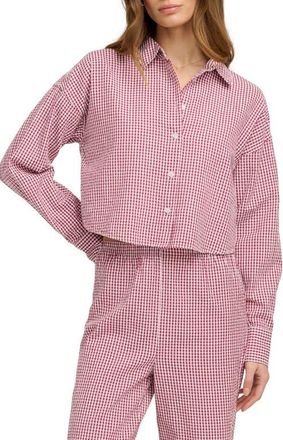 Favorite Daughter Crop Cotton Gingham Button-Up Shirt in Raspberry/white at Nordstrom, Size X-Small