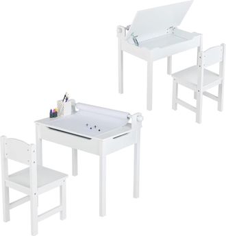 Costway Costway - Juego De Mesa Y Silla Infantil De Madera, Mesa De Actividades Para Ni&ntilde;os Con Silla, Escritorio Infantil Con Almacenamiento Y Soporte Para Ro