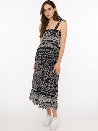 Zwillingsherz Maxikleid ZWILLINGSHERZ Lochstickerei, Damen, Gr. L/XL, N-Gr, schwarz, Obermaterial: 100% Baumwolle, Kleider Maxikleid, kn&ouml;chellang, mit verstellbaren