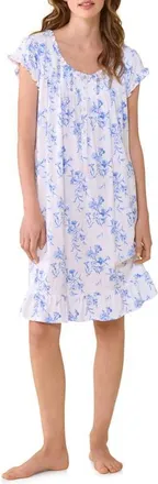 Eileen West Floral Cap Sleeve Short Cotton Jersey Nightgown in White/blue at Nordstrom, Size Small